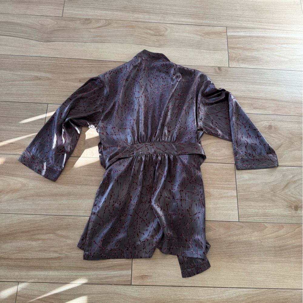 Victoria's Secret Dark Purple Satin Patterned Robe Rare Model 90s Quiet Luxury - Picture 5 of 5